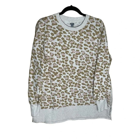 Aerie Women’s Fun Leopard Print Crew Neck Sweater Pink Beige Size Medium - Picture 1 of 8